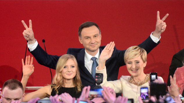 Andrzej Duda celebrating his victory in the Polish presidential election with his wife and daughter.