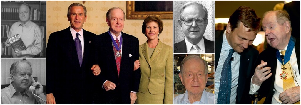 Collage of images of historian Robert Conquest