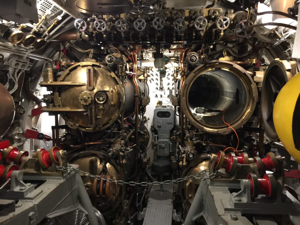 USS Cod submarine forward torpedo room