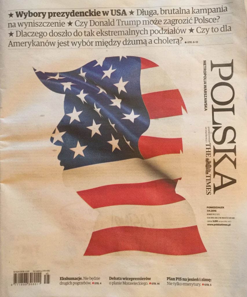 Polska The Times newspaper cover with Donald Trump profile art