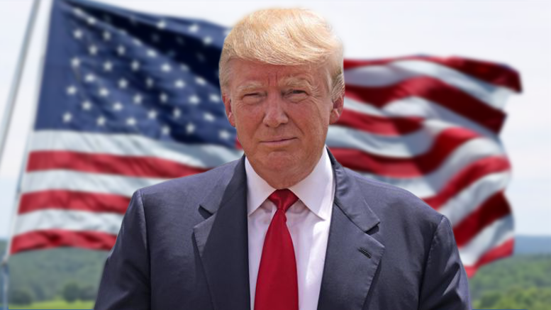 Donald Trump with American flag background