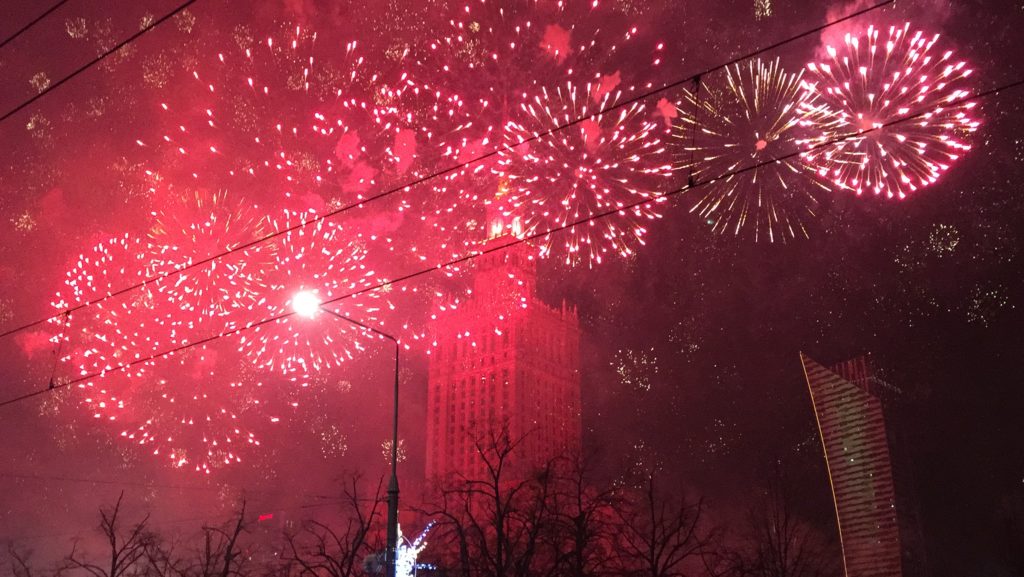 Fireworks in front of the Palace of Culture in Warsaw January 1, 2017